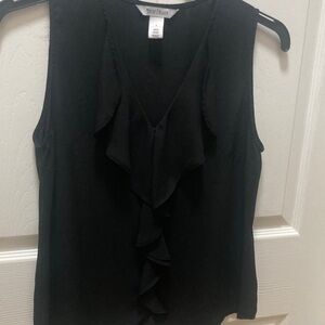 White House Black Market Black Ruffle V-Neck Sleeveless Camisole Top